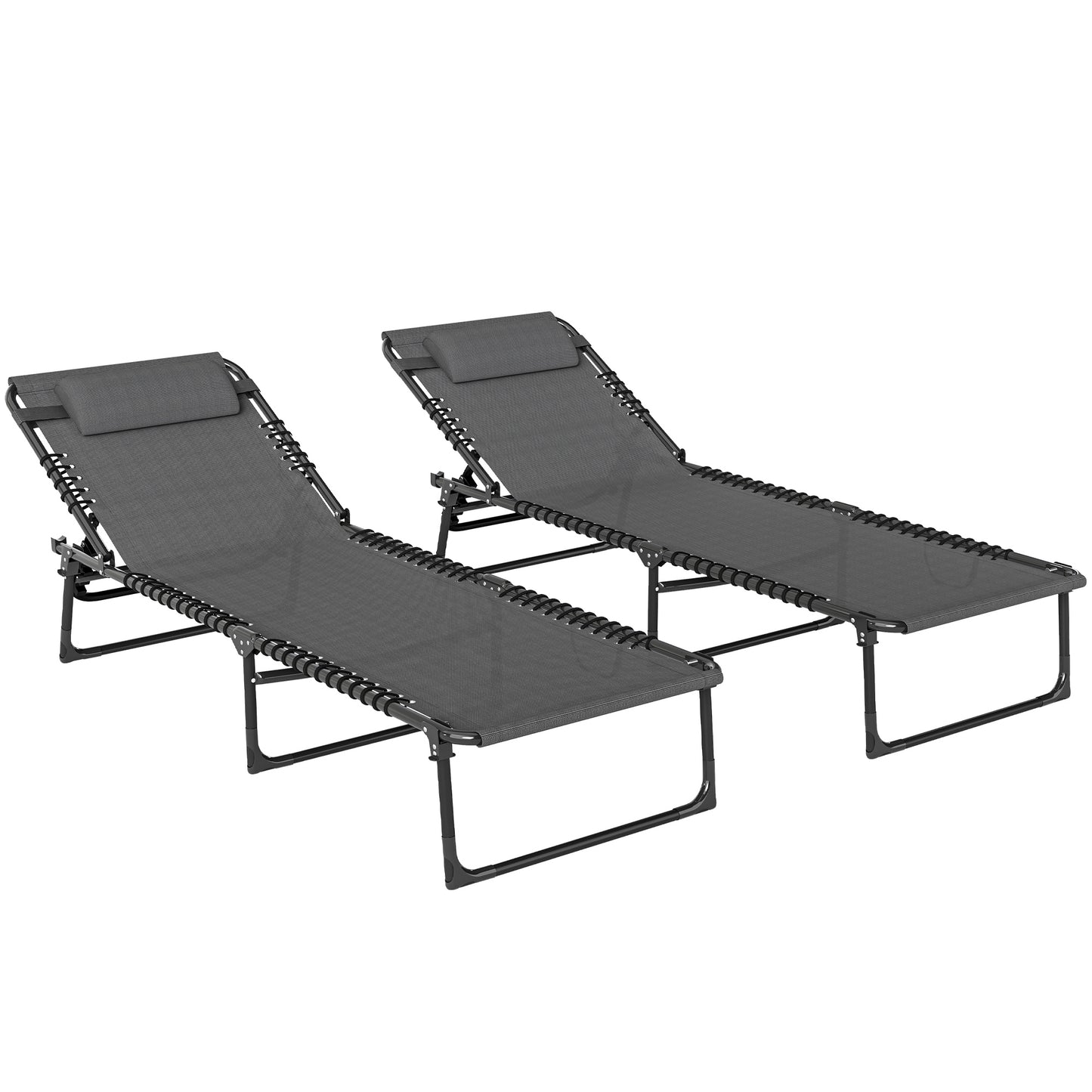 Outsunny Set of Two Folding Sun Loungers, with Four-Position Backs - Grey