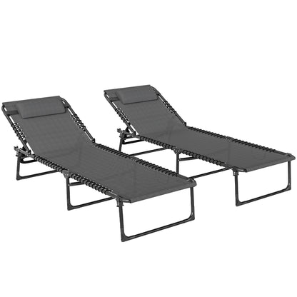 Outsunny Set of Two Folding Sun Loungers, with Four-Position Backs - Grey