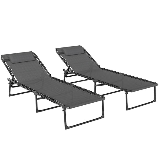Outsunny Set of Two Folding Sun Loungers, with Four-Position Backs - Grey