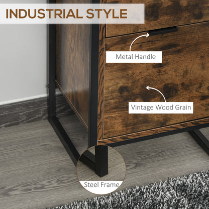 HOMCOM Bedroom Chest of Drawers Set of 2, Industrial 3-Drawer Dresser, Storage Drawers Unit with Metal Frame for Living Room, Rustic Brown