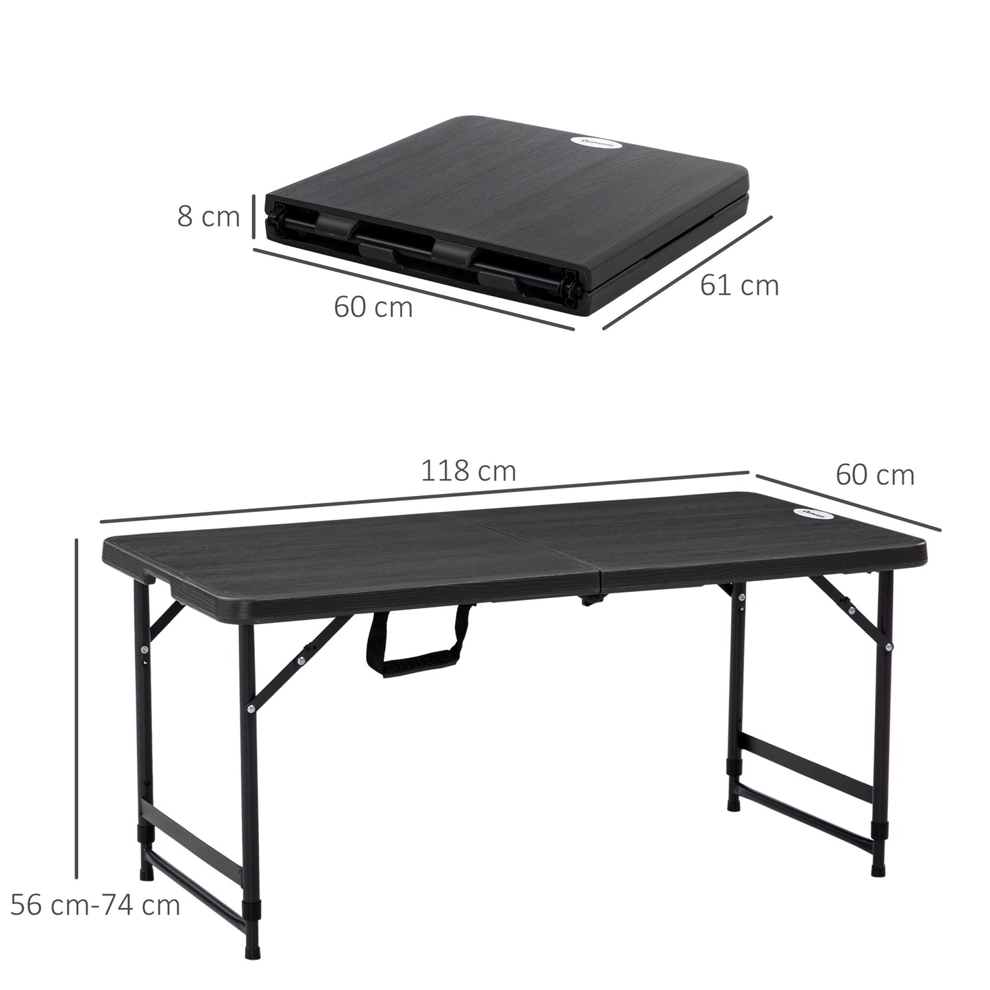 Outsunny Foldable Patio Dining Table for 4, Height Adjustable Outdoor Table for Garden, Lawn, Dark Grey