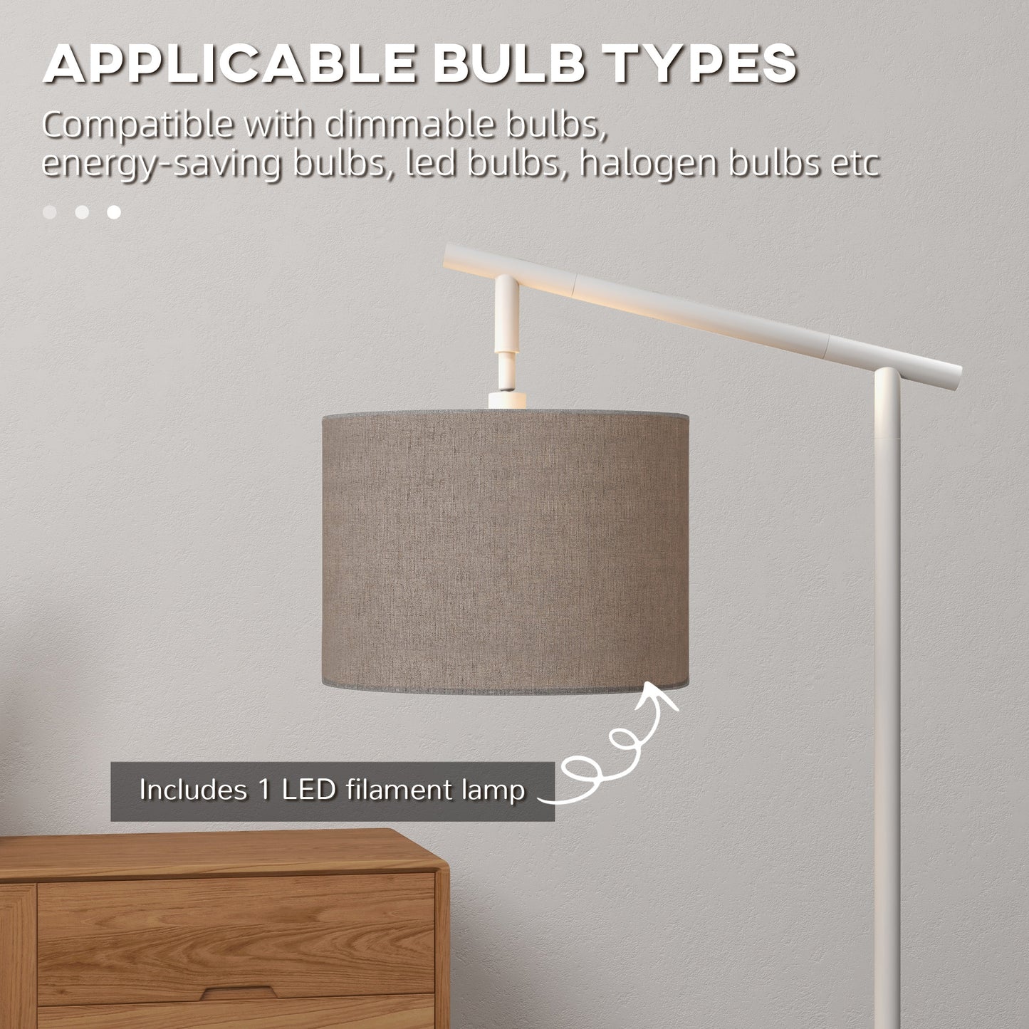 HOMCOM Metal Frame Floor Lamp with 350 Degree Rotating Lampshade, for Living Room and Bedroom, LED Bulb Included, Grey