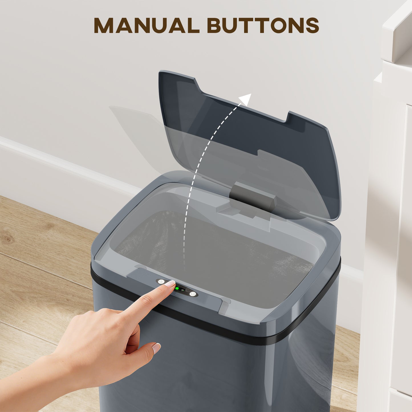 HOMCOM 15L Sensor Bin, Automatic Touchless Kitchen Bin, Easy Clean, Battery Operated for Home Office, Bedroom, Bathroom, Grey--ChewyGames-ChewyGames