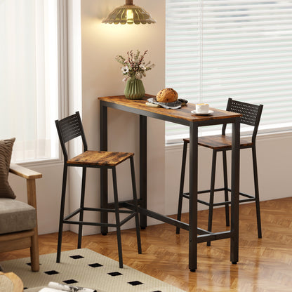 HOMCOM Rectangular Bar Table, Wood Effect Pub Coffee Table for Small Space, Breakfast Dining, Kitchen, Industrial, Rustic Brown