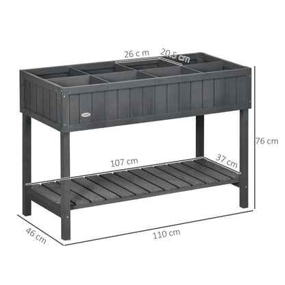 Outsunny Fir Wood Raised Rectangular 8 Compartment Plant Stand Dark Grey