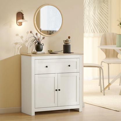 HOMCOM Sideboard Storage Cabinet, Modern Kitchen Cupboard with Adjustable Shelf, Drawer and Double Doors, Cream White