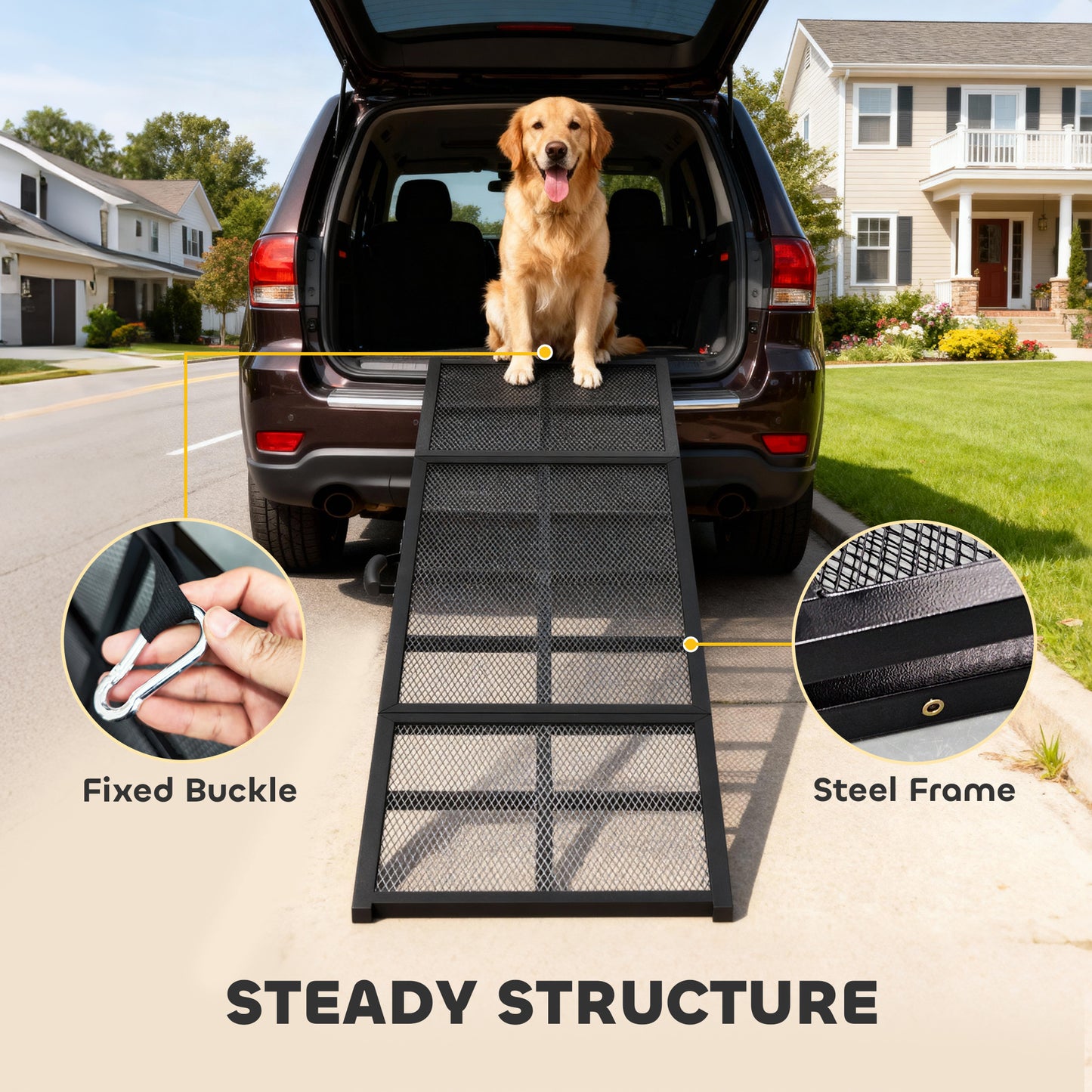PawHut 191 x 50cm Dog Ramp for Car, Extra Long Pet Stairs with Non-Slip Surface, for Large Dogs, Black--ChewyGames-ChewyGames