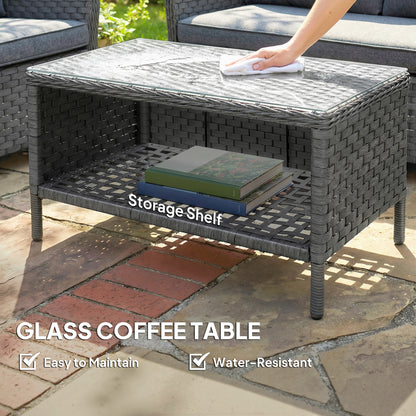 Outsunny 4-Piece Wicker Patio Furniture Set with 2 Armchairs, Loveseat, Glass Coffee Table, Conversation Sofa Set, Dark Grey