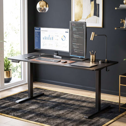 HOMCOM Standing Desk Memory Control Height Adjustable Desk 2 Cable Holes LED Display Sit Stand Desk Black