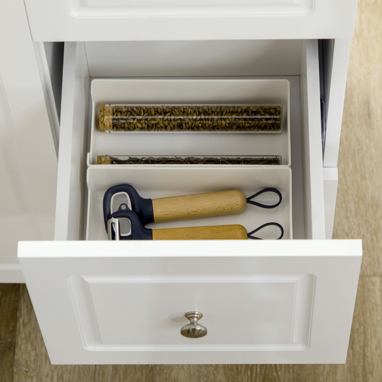 HOMCOM Kitchen Island on Wheels, Rolling Kitchen Storage Trolley with Drop Leaf, Drawers, Towel and Spice Rack, White