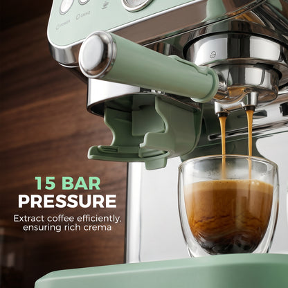 HOMCOM 15 Bar Coffee Machine, with Adjustable Grind, Steamer and Accessories - Light Green