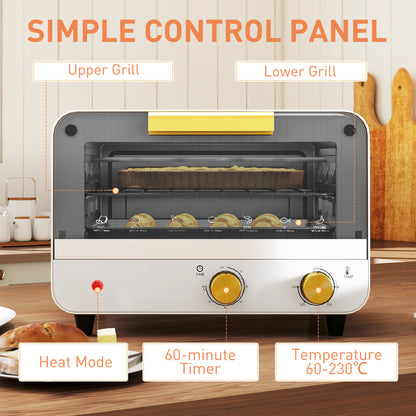 HOMCOM Small Toaster Oven, 12L Multifunction Mini Countertop Oven with Glass Door, Adjustable Temperature and Timer, White