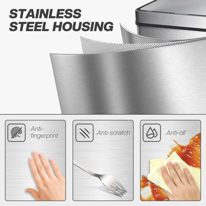HOMCOM 60 L Sensor Can,  Sensor Bin with Soft-Close Lid, Fingerprint-Proof Stainless Steel, Silver Tone