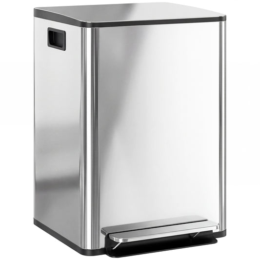 HOMCOM 40L Dual Compartment Stainless Steel Bin, with Deodoriser Holders - Silver Tone
