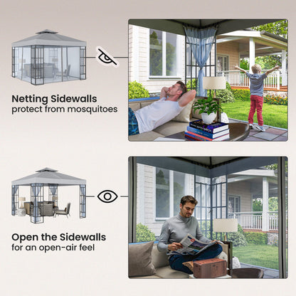 Outsunny 3 x 3(m) Patio Gazebo Canopy Garden Pavilion Tent Shelter with 2 Tier Roof and Mosquito Netting, Light Grey--ChewyGames-ChewyGames