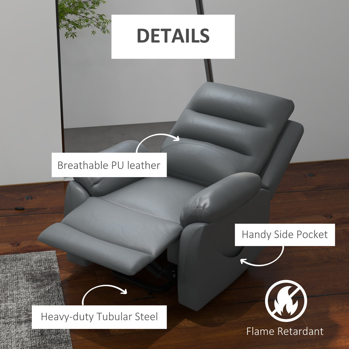 HOMCOM Electric Riser and Recliner with 8 Vibration Massage, PU Leather Power Lift Recliner Chair for Living Room with Side Pockets, Footrest, Grey