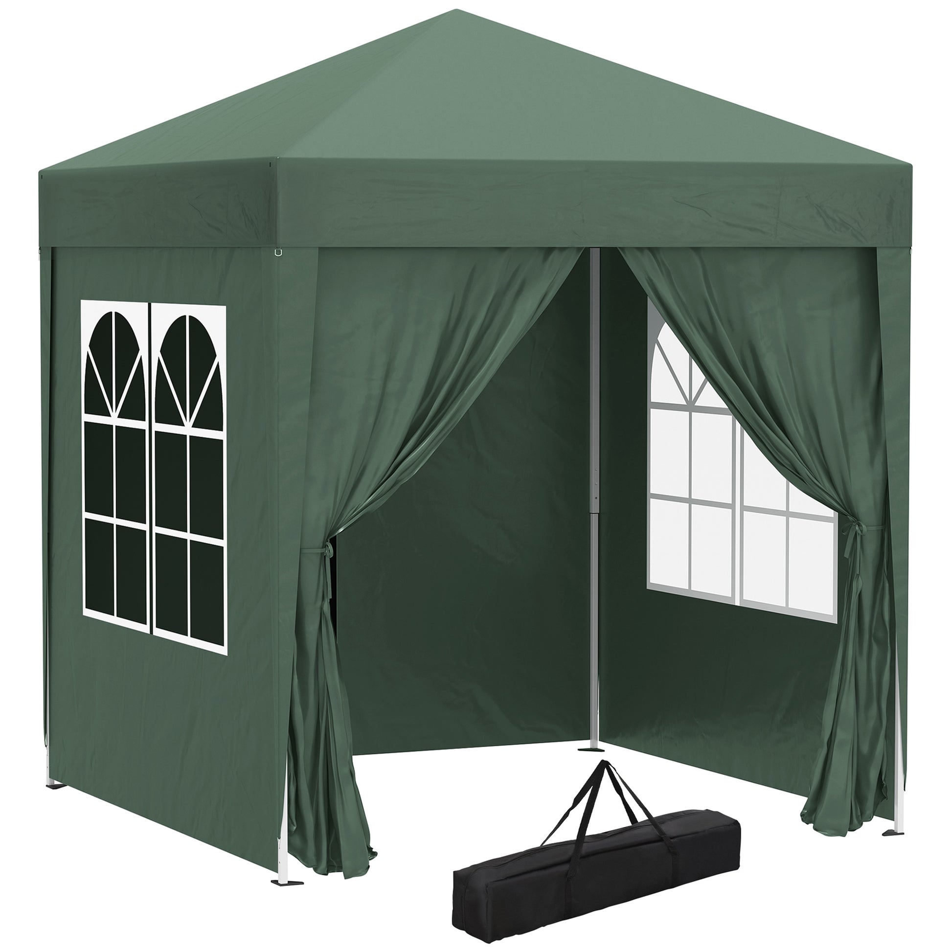 Outsunny 2 x 2 m Garden Pop Up Gazebo, Wedding Party Tent Marquee, Water Resistant Awning Canopy with Sidewalls, Windows, Carry Bag, Green--ChewyGames-ChewyGames
