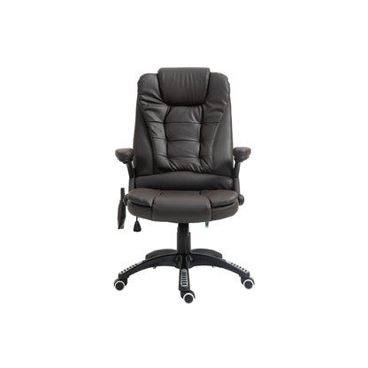 HOMCOM 6-Point Massage Office Chair with Seat Heated for Home Office, PU Leather High Back Executive Desk Chair with Adjustable Height and 360° Swivel for Work Study, Brown