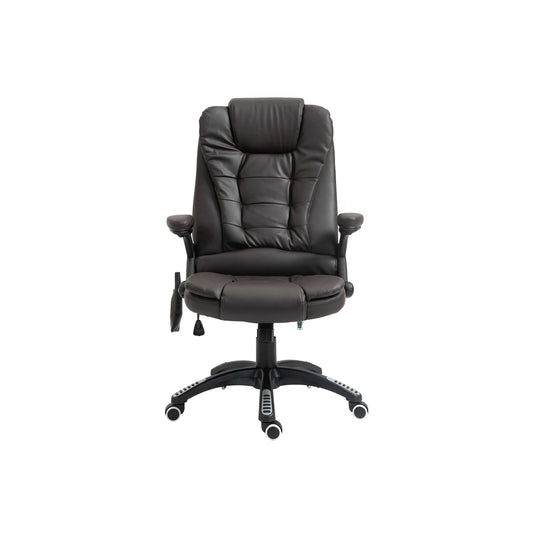 HOMCOM 6-Point Massage Office Chair with Seat Heated for Home Office, PU Leather High Back Executive Desk Chair with Adjustable Height and 360° Swivel for Work Study, Brown