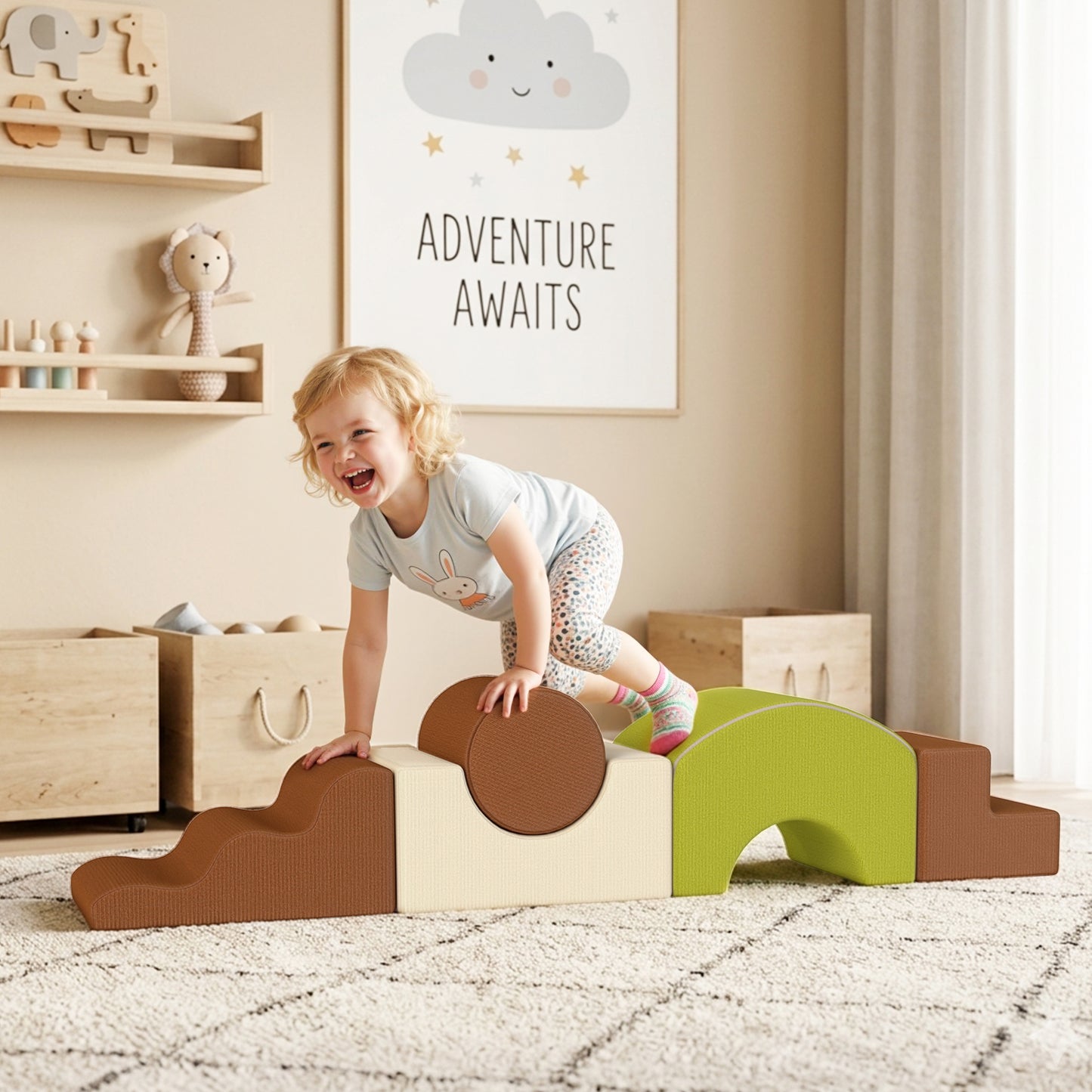 AIYAPLAY Toddlers Climbing Toys, 5-Piece Foam Climbing Blocks with Non-Slip Bottom, Washable Cover for Crawling or Building