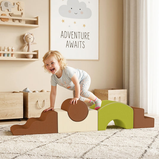 AIYAPLAY Toddlers Climbing Toys, 5-Piece Foam Climbing Blocks with Non-Slip Bottom, Washable Cover for Crawling or Building