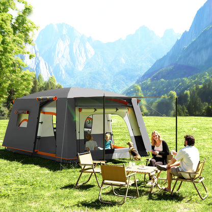 Outsunny 5 Man Camping Tent, Double Layer Tunnel Tent with Porch, Living Area and 2 Bedrooms, Sewn in Groundsheet, 3000mm Waterproof and UPF 30+, Portable with Bag, Grey
