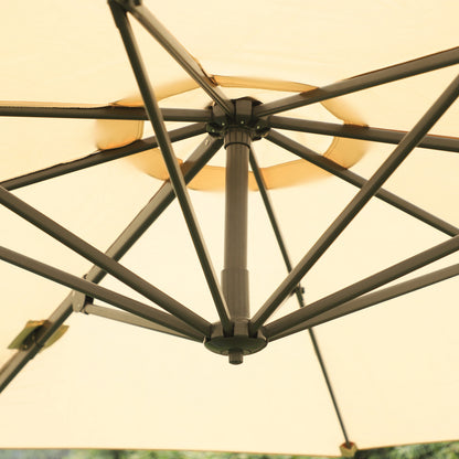 Outsunny Round Umbrella Parasol W/ Tilt 360° Rotation and Hand Crank Cross Base-Beige