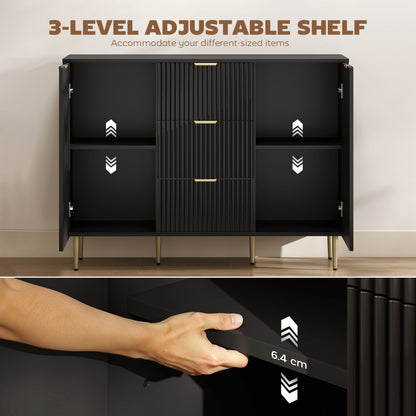 HOMCOM 2-Door Sideboard with 3 Drawers and Adjustable Shelves - Black