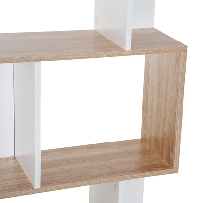 HOMCOM Bookcase, S-Shaped Wooden Bookshelf, 5/6 Tiers Freestanding Storage Shelf, Home Office Decorative Display Stand Rack, Oak and White, 24D x 60W x 184.5H