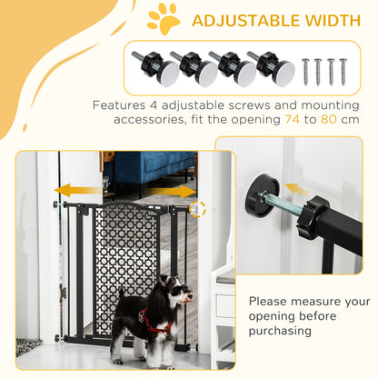 PawHut 74-80 cm Pressure Fit Safety Gate for Doorways and Staircases, Dog Gate, Pet Barrier for Hallways with Auto Close, Double Locking--ChewyGames-ChewyGames