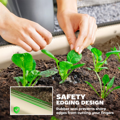 Outsunny Galvanised Raised Garden Bed, Metal Planter Box with Safety Edging, for Flowers, Herbs, Succulents, Cream White