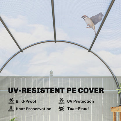 Outsunny 3.5 x 2 x 2 m Polytunnel Greenhouse, Walk-in Green House for Garden with Mesh Windows, Galvanised Steel Frame, White