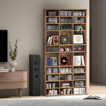 HOMCOM CD Storage Unit with Adjustable Shelves, 102 x 195 cm, Rustic Brown