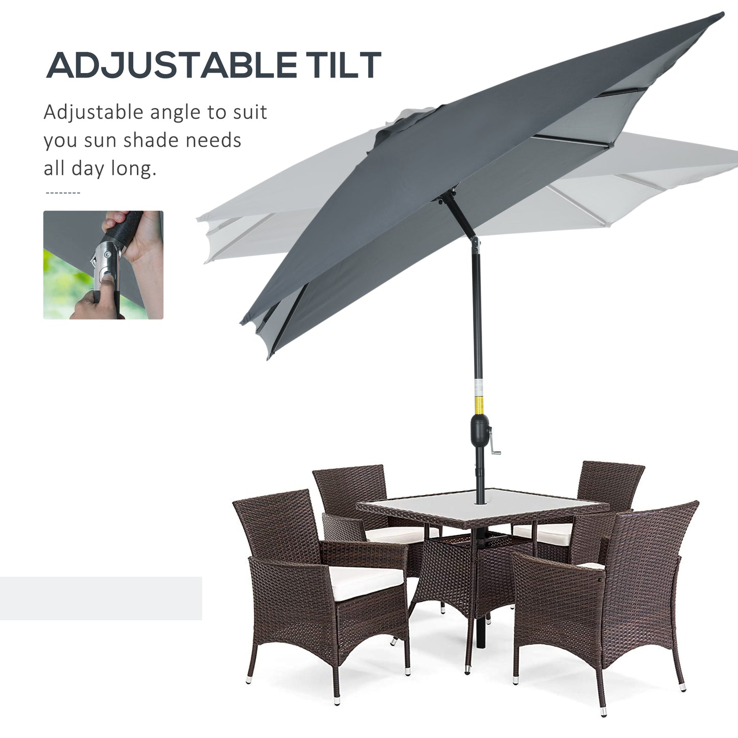 Outsunny 3x2m Garden Parasol Umbrella with Aluminium Pole, Tilt and Crank, Rectangular Outdoor Table Parasol Sun Shade for Patio, Dark Grey