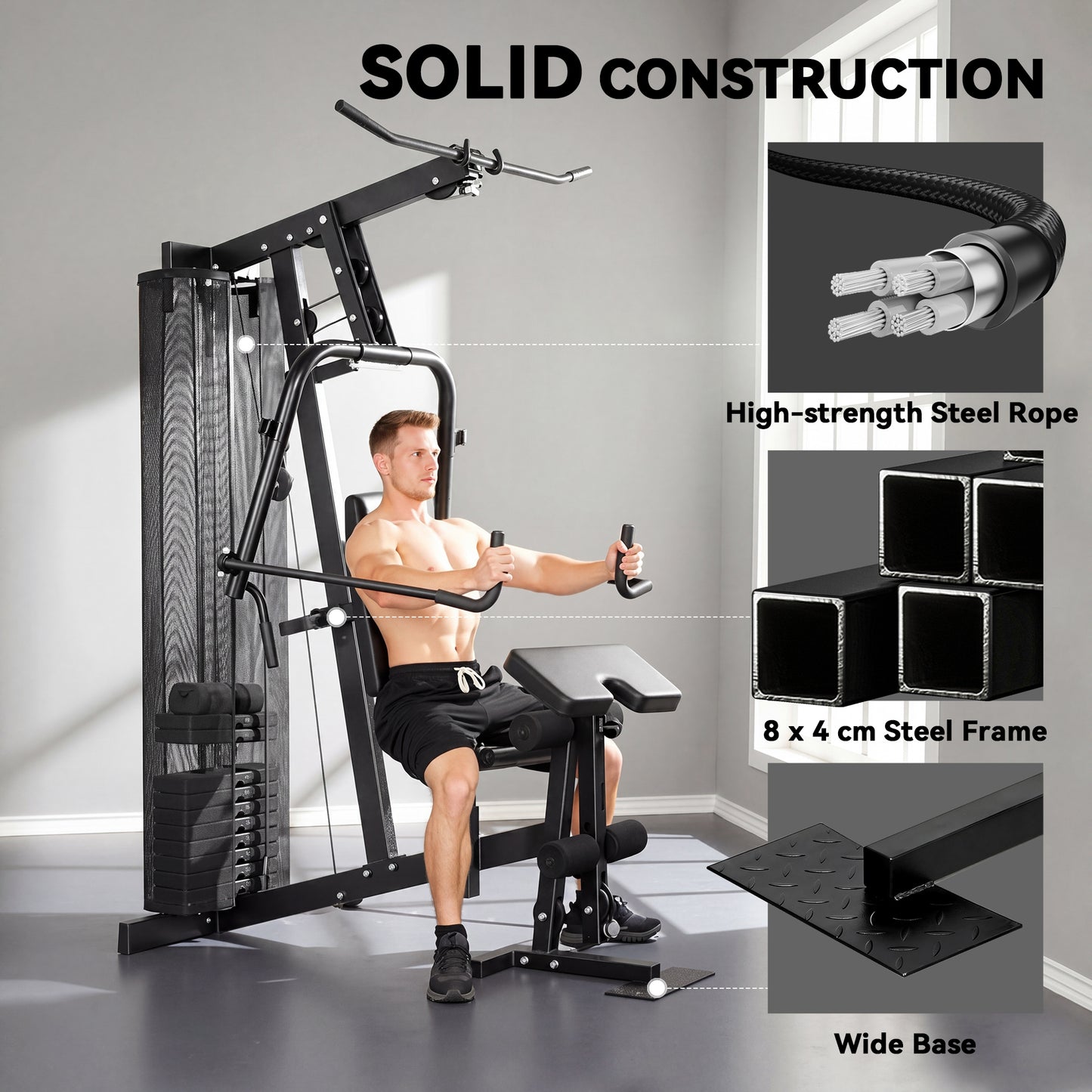 SPORTNOW Multi Gym with Adjustable Seat and Back, All in One Home Gym Machine with 45kg Weight Stack for Full Body Strength Training