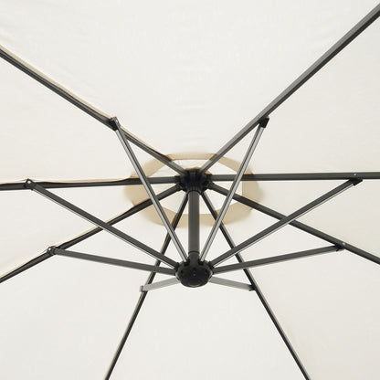 Outsunny Umbrella Parasol W/Solar Powered LED strips, Φ2.95x2.45H m-Cream