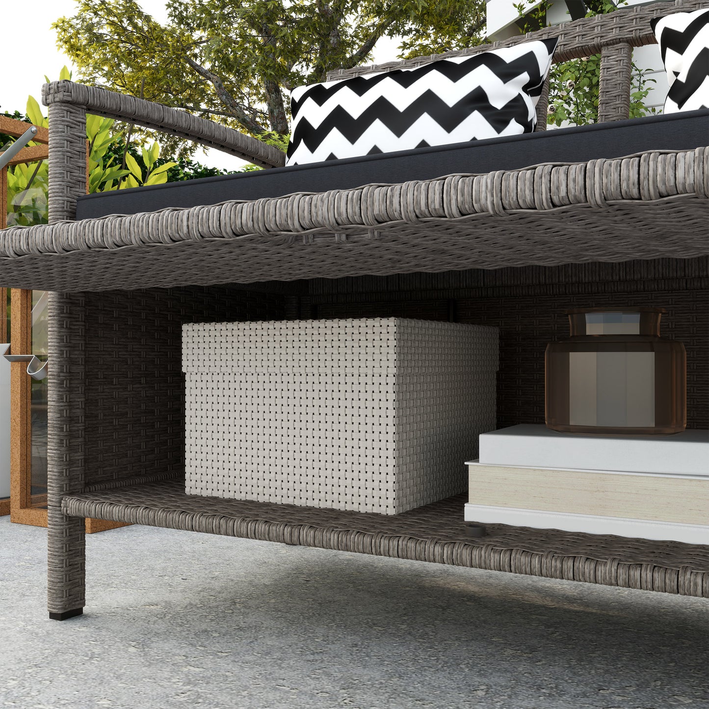 Outsunny 160L Storage Two-Seater Rattan Bench - Grey--ChewyGames-ChewyGames
