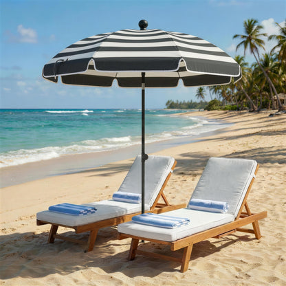 Outsunny 1.8 m Beach Umbrella Parasol with Sand Anchor, Portable 30° Tilting Patio Sun Shade with Adjustable Height, Grey/White