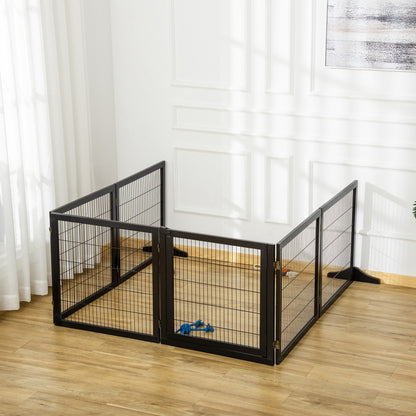 PawHut Wooden Pet Gate, Freestanding Dog Security Barrier with Two Support Feet - Black