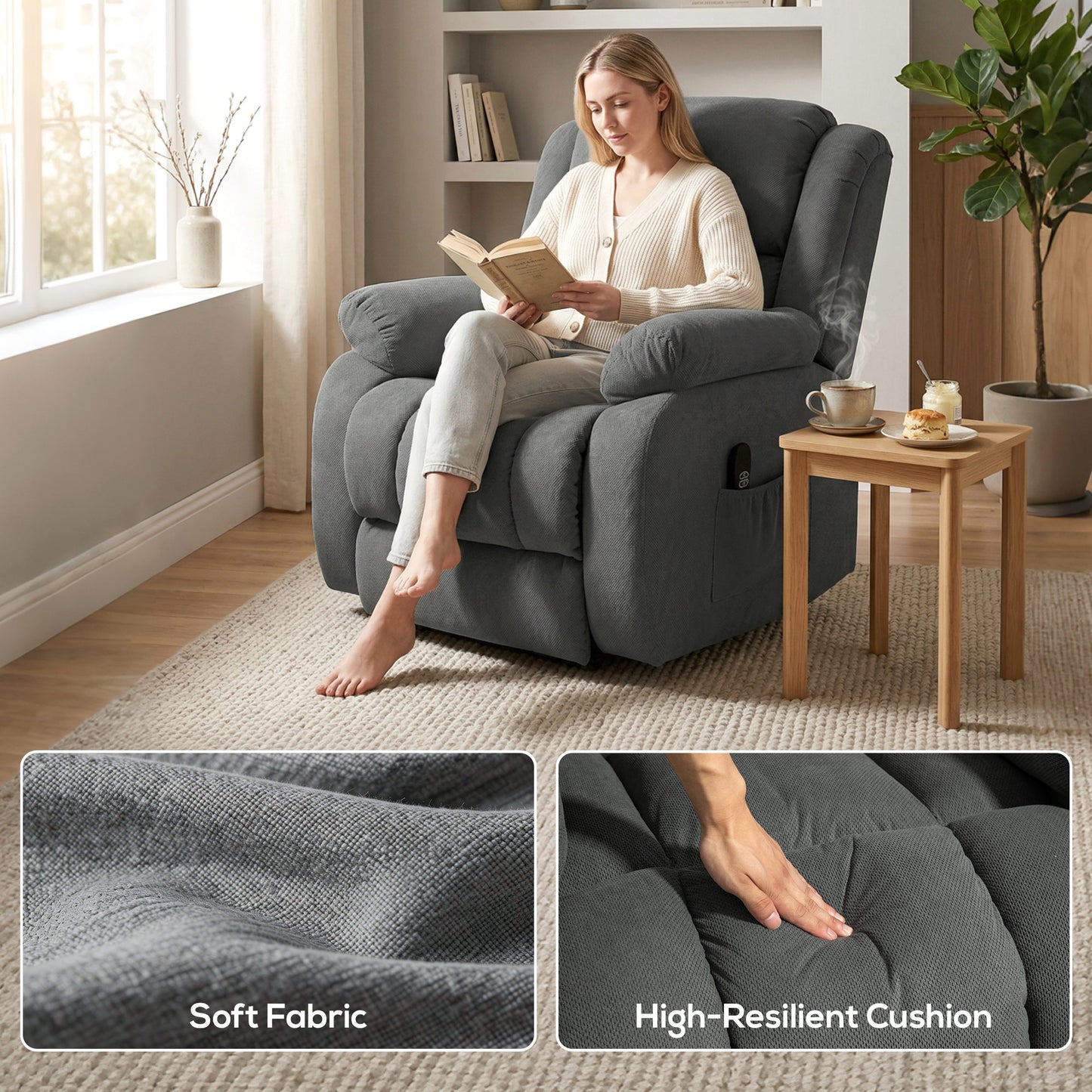 HOMCOM Recliner Armchair Lift Chair, Electric Recliner Chair with Vibration Massage and Heat, Wide Seat, USB Port, Grey