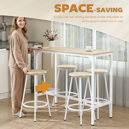 HOMCOM 5 Piece Bar Table Set for 4 with Stools, Metal Frame, Footrest for Kitchen Natural Wood--ChewyGames-ChewyGames