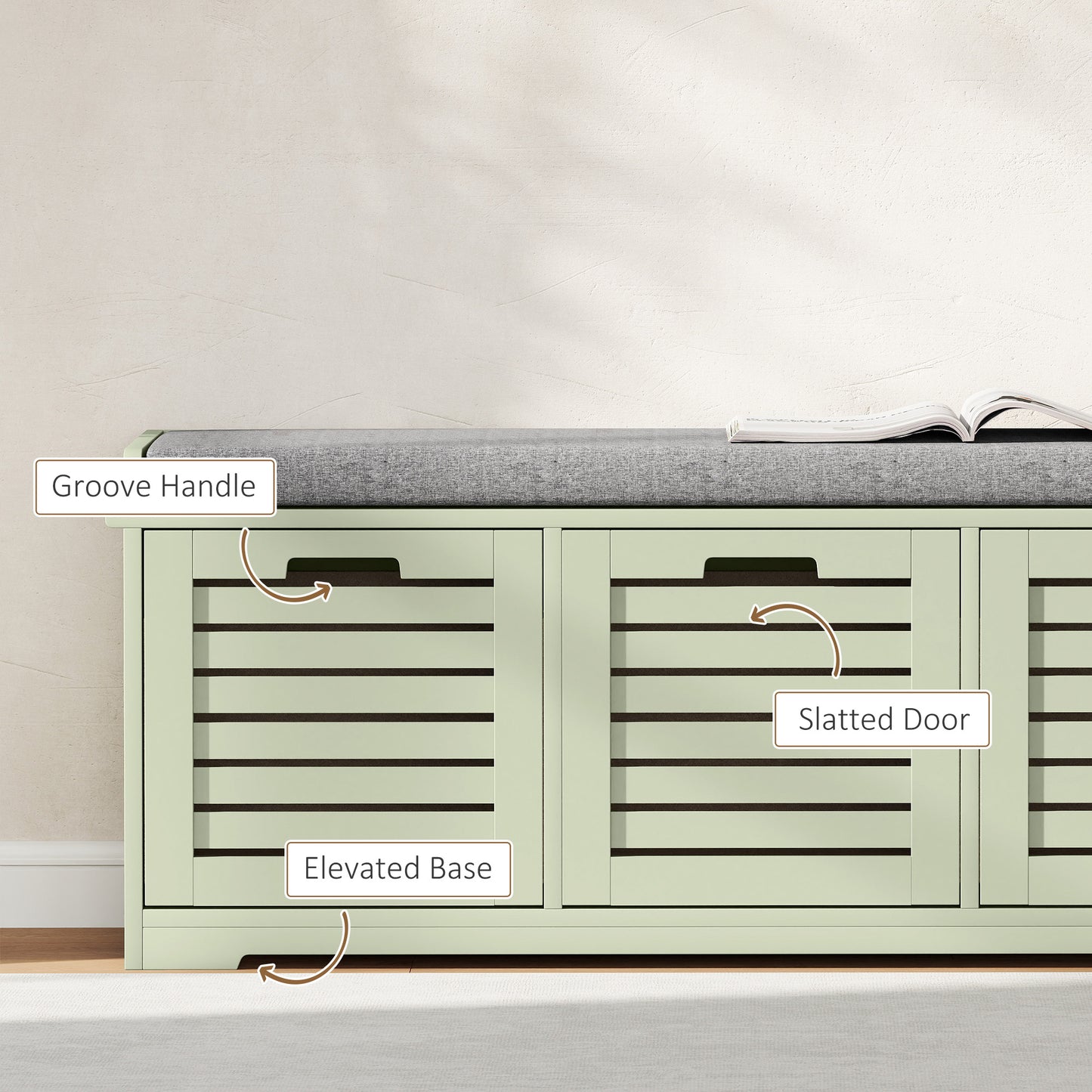 HOMCOM 3-Drawer Shoe Storage Bench with 160kg Capacity & 3 fully pull-out drawers - Green