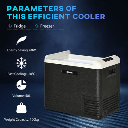 Outsunny 50L Car Refrigerator, Portable Compressor Car Fridge Freezer, Electric Cooler Box with 12/24V DC and 110-240V AC for Camping, Driving, Picnic, Down to -20℃