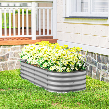 Outsunny Galvanised Raised Garden Bed, Metal Planter Box with Safety Edging, for Flowers, Herbs, Succulents, Silver
