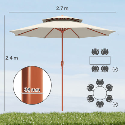 Outsunny 2.7 m Garden Parasol with Double Top Outdoor Market Table Umbrella with Crank System, Cream White--ChewyGames-ChewyGames