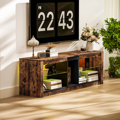 HOMCOM TV Stand Cabinet with LED Lights and Remote Control for TVs up to 65", Entertainment Centre with Storage Shelves and Compartment, Rustic Brown