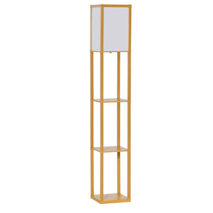 HOMCOM 3-Tier Floor Lamp with Shelves and Storage, Modern Corner Standing Lamp with Lampshade, Reading Light with Foot Switch for Living Room, Bedroom, Home Office, Bulb not Included, Natural