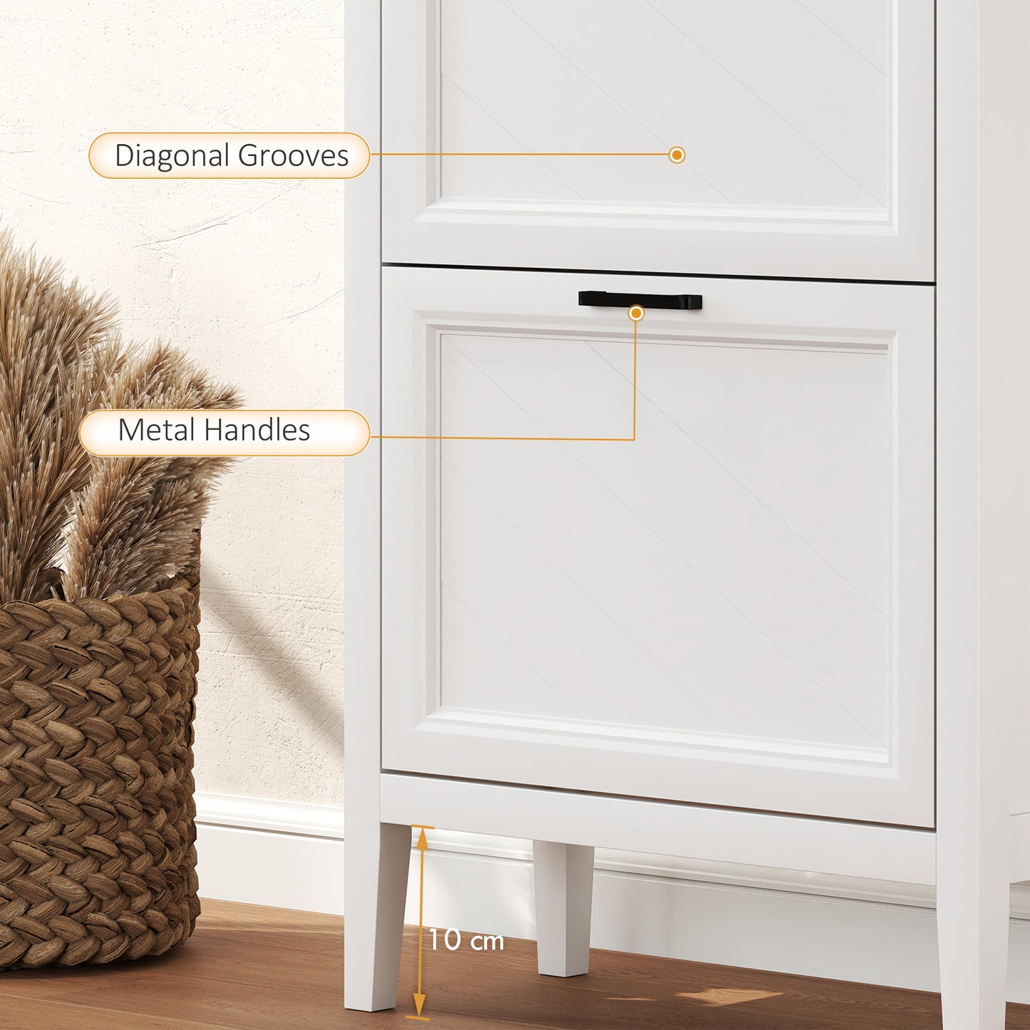 HOMCOM Shoe Cabinet with 3 Flip Drawers, Farmhouse Narrow Shoe Storage Cabinet with Adjustable Shelves, White