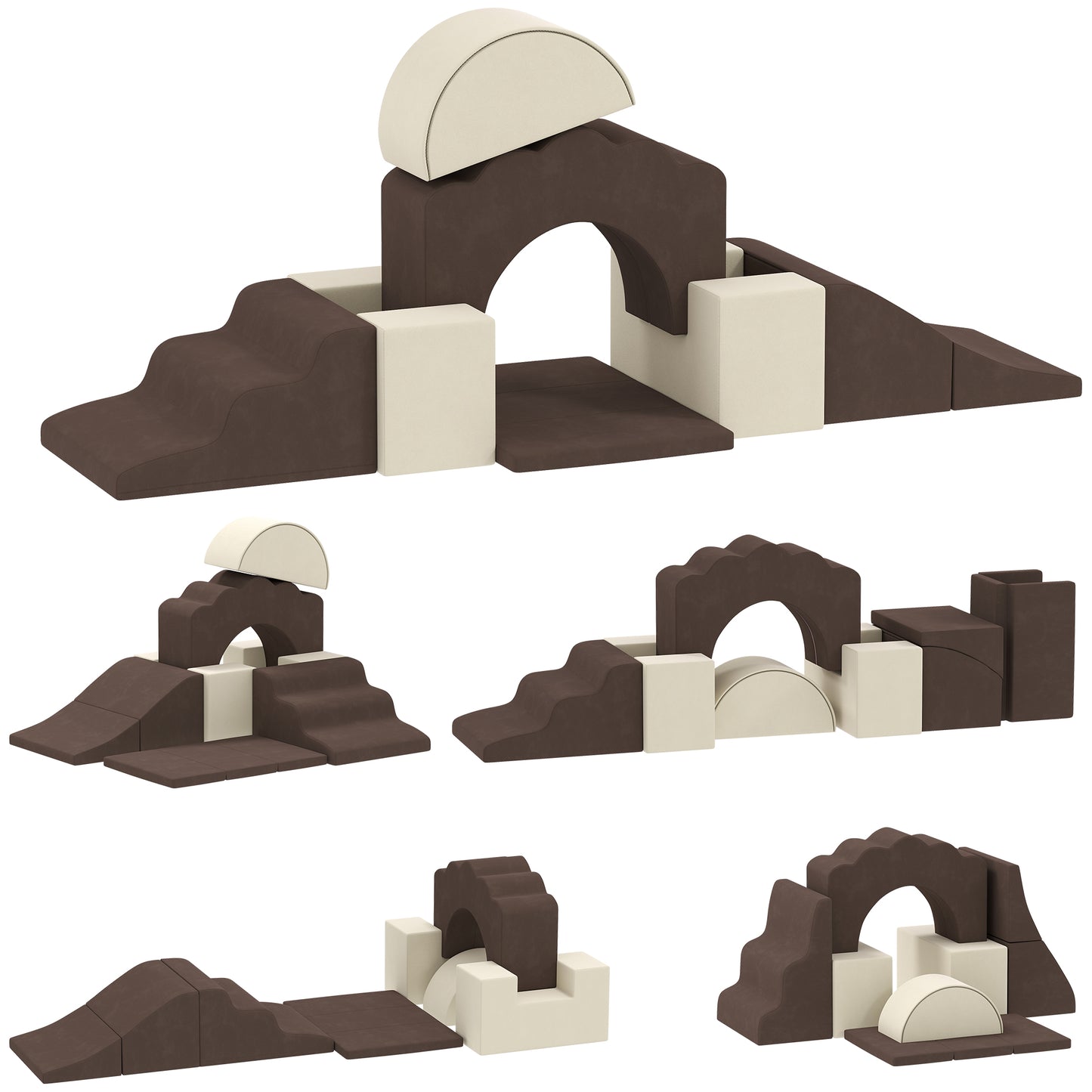 AIYAPLAY 7 Piece Kids Soft Play Set with Detachable Cover, Baby Indoor Climb and Crawl Foam Toys for Toddlers, Brown