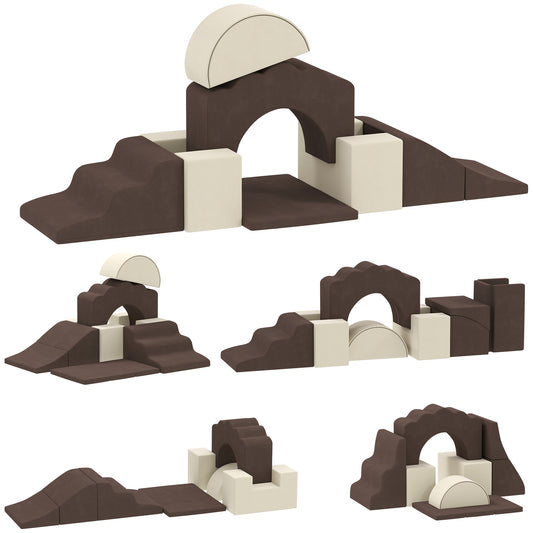 AIYAPLAY 7 Piece Kids Soft Play Set with Detachable Cover, Baby Indoor Climb and Crawl Foam Toys for Toddlers, Brown